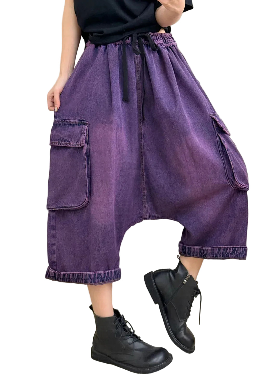 Dames Cropped Denim Broek Patchwork Stijl 0