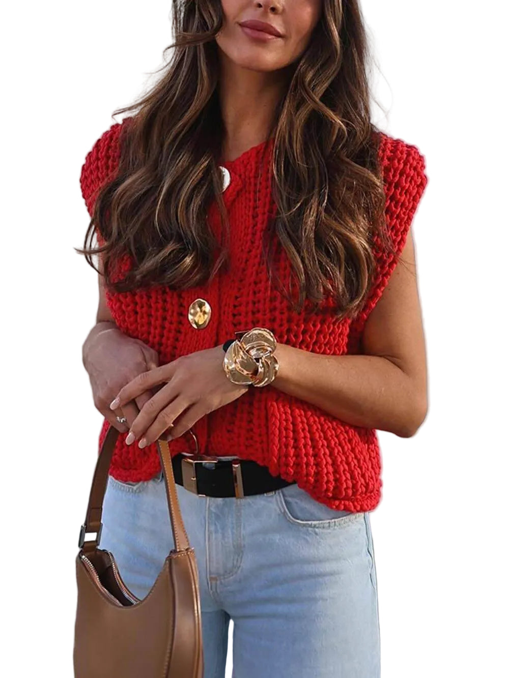 Dames Cropped Gebreid Vest Mouwloos 0