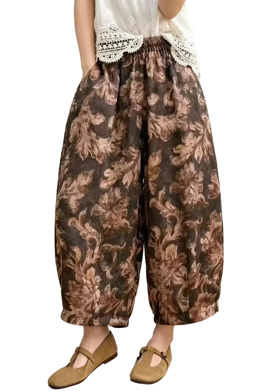 Dames Cropped Harembroek Met Print En Hoge Taille 0