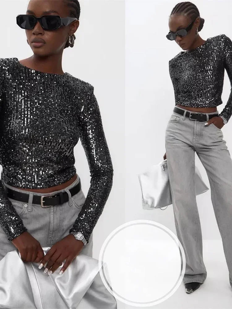 Dames Cropped Top met Pailletten 3