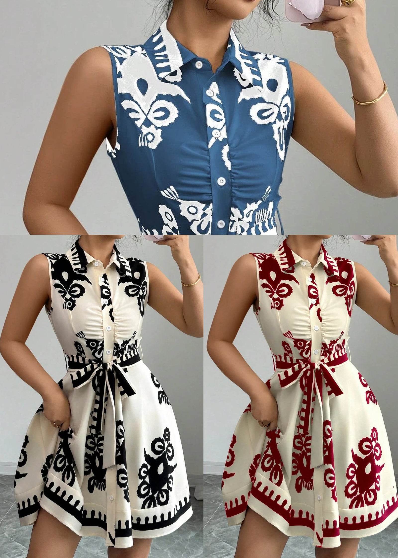 Dames Dagjurk Met Tailleprint En Stropdasdetail 4