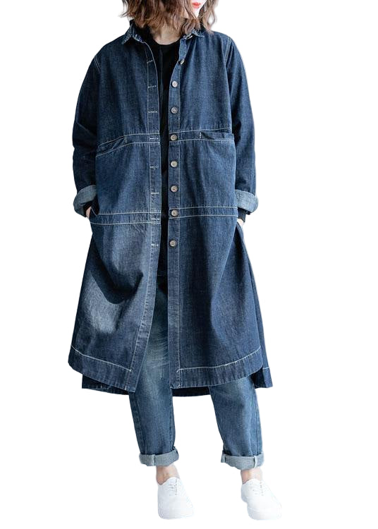 Dames Denim Blauw Losse Jas met Open Zijkanten 0