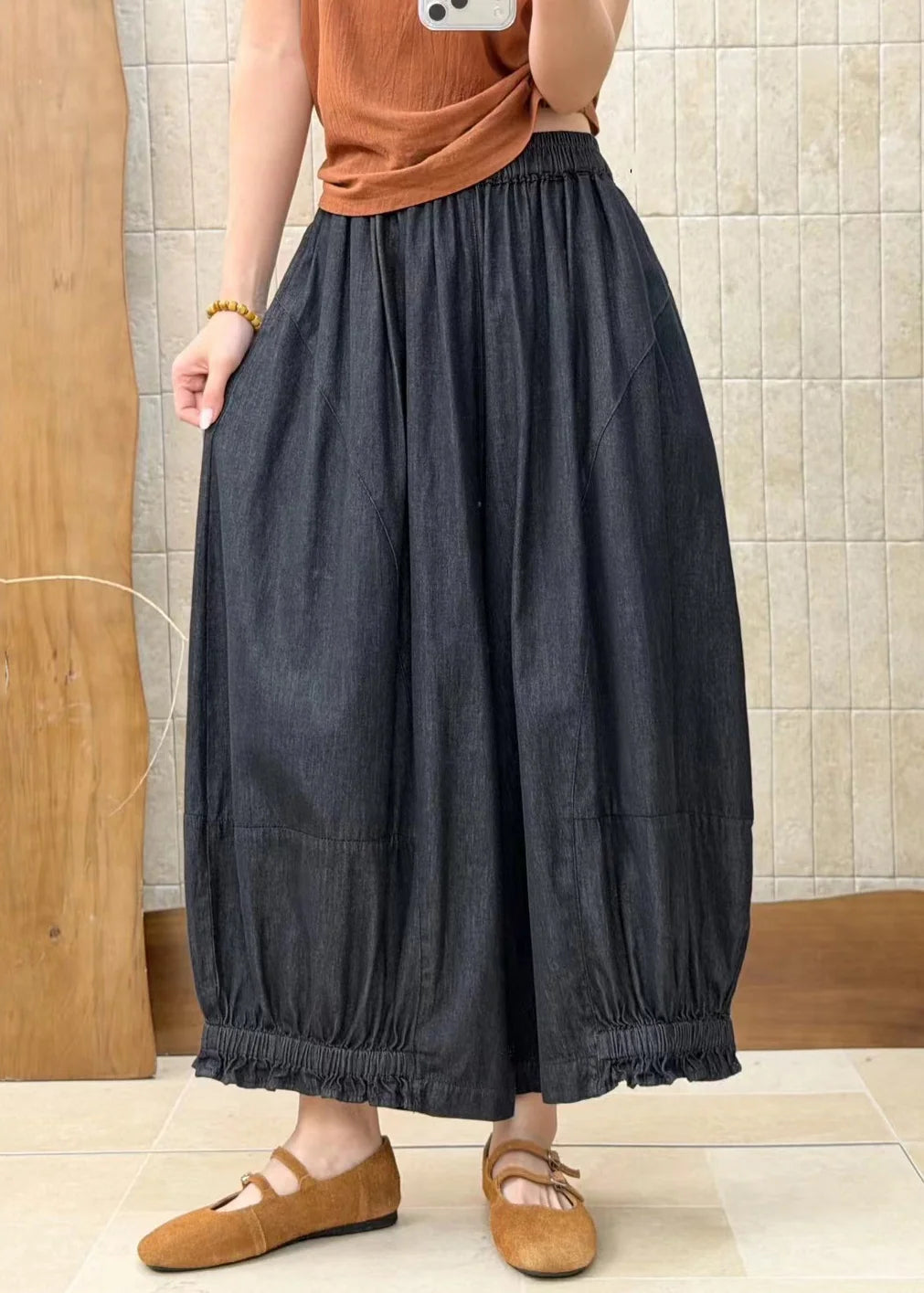 Dames Denim Broek Met Rucheszakken En Patchwork 3