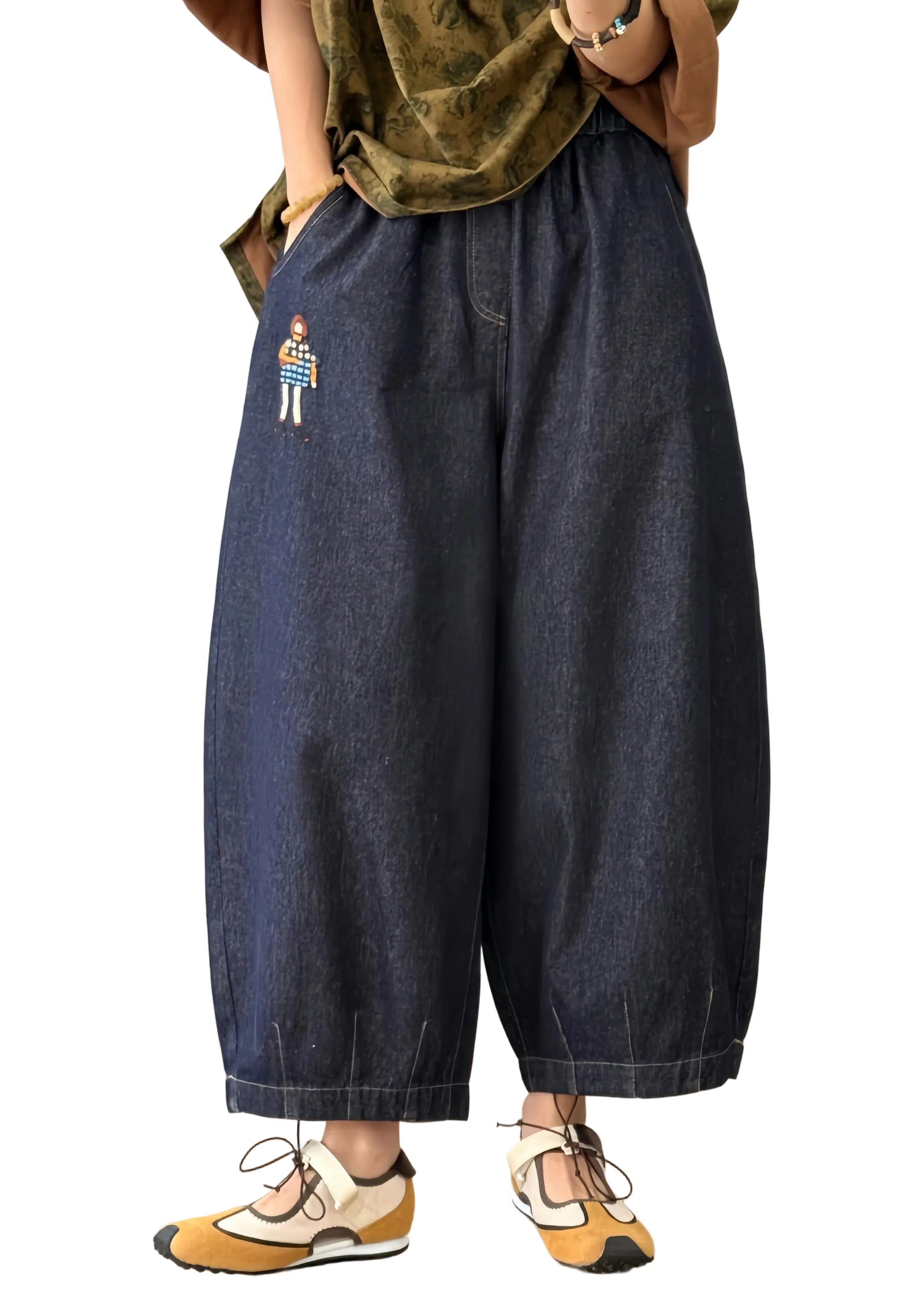 Dames Denim Broek Patchwork Lantaarnmodel 0