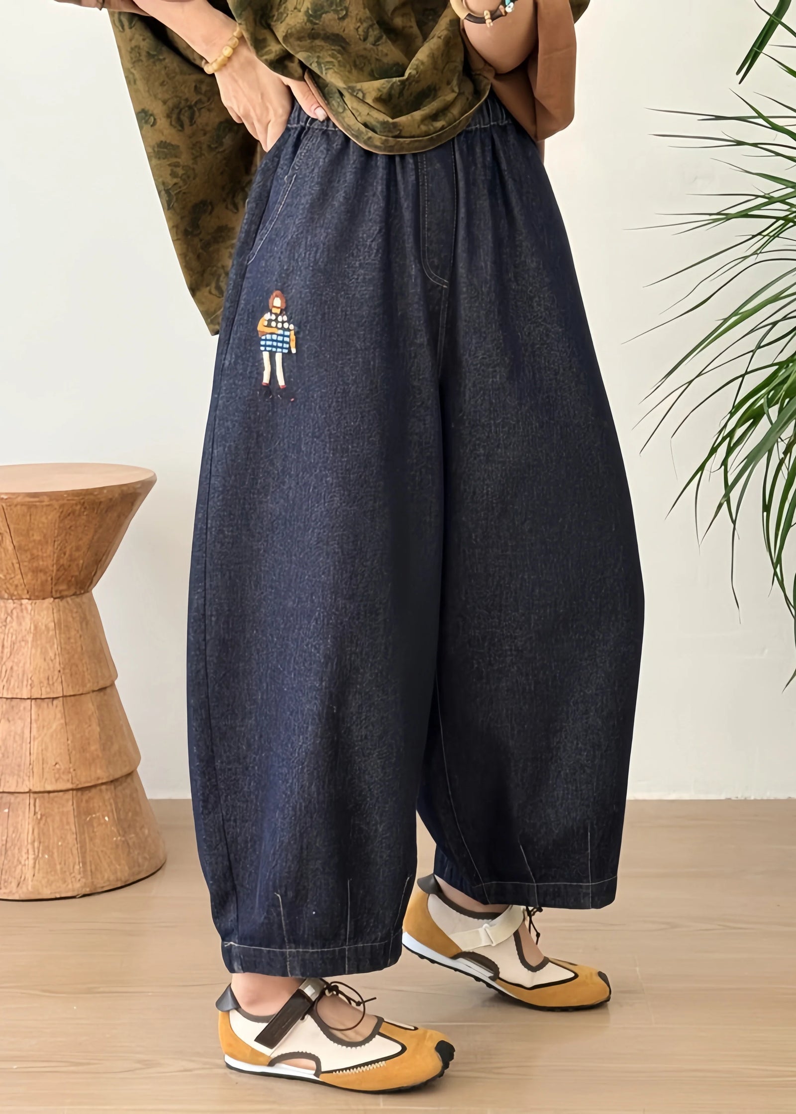 Dames Denim Broek Patchwork Lantaarnmodel 1
