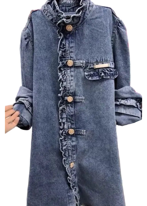 Dames Denim Jas met Ruches en Lange Mouwen 2