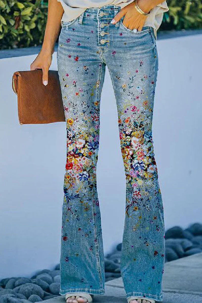 Dames Denim Jeans met Bloemenzakdetails 3