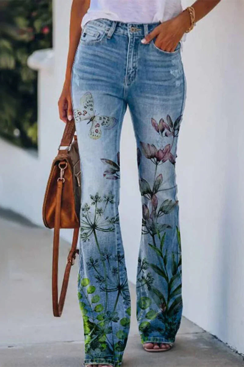 Dames Denim Jeans met Bloemenzakdetails 8