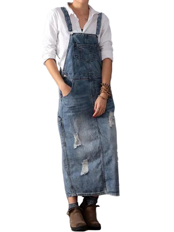 Dames Denim Latzkleid Casual Stijl 0