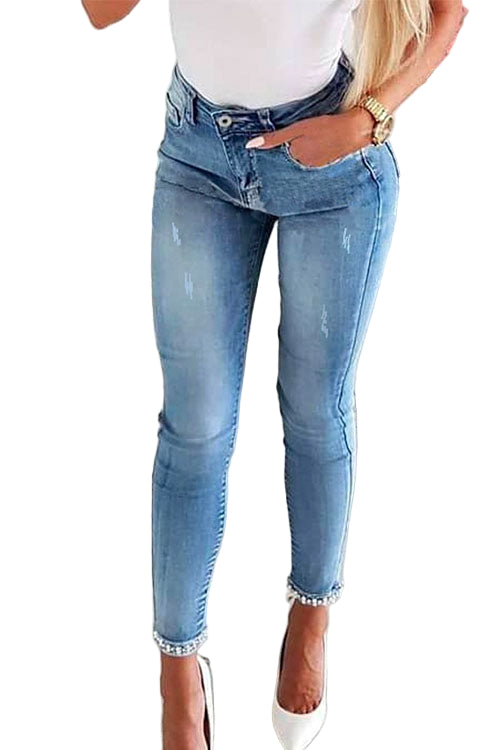 Dames Denimbroek met Strikknoop en Parelkralen 1