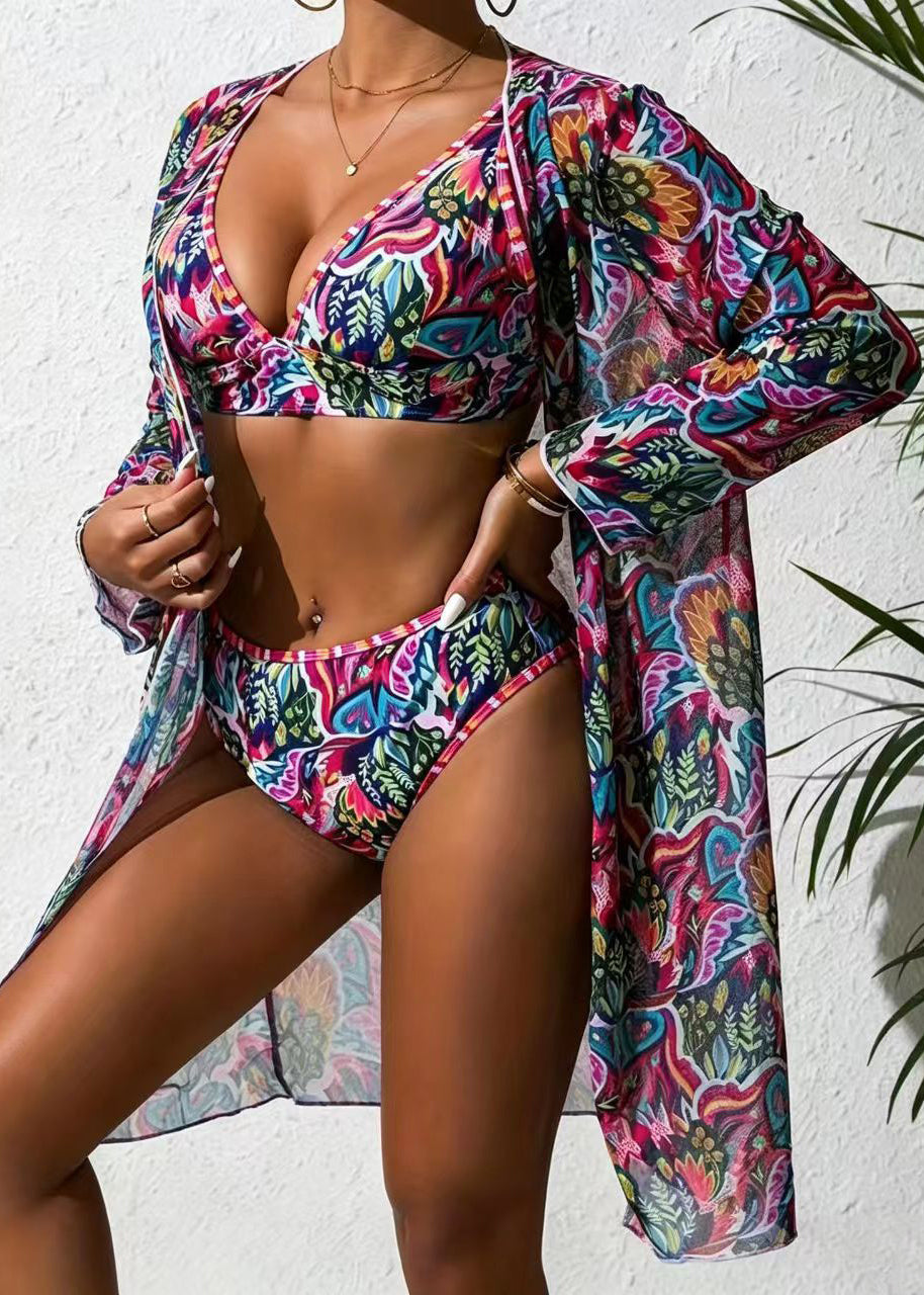 Dames Drie-delige Badmode Set Boheemse Marineprint 4