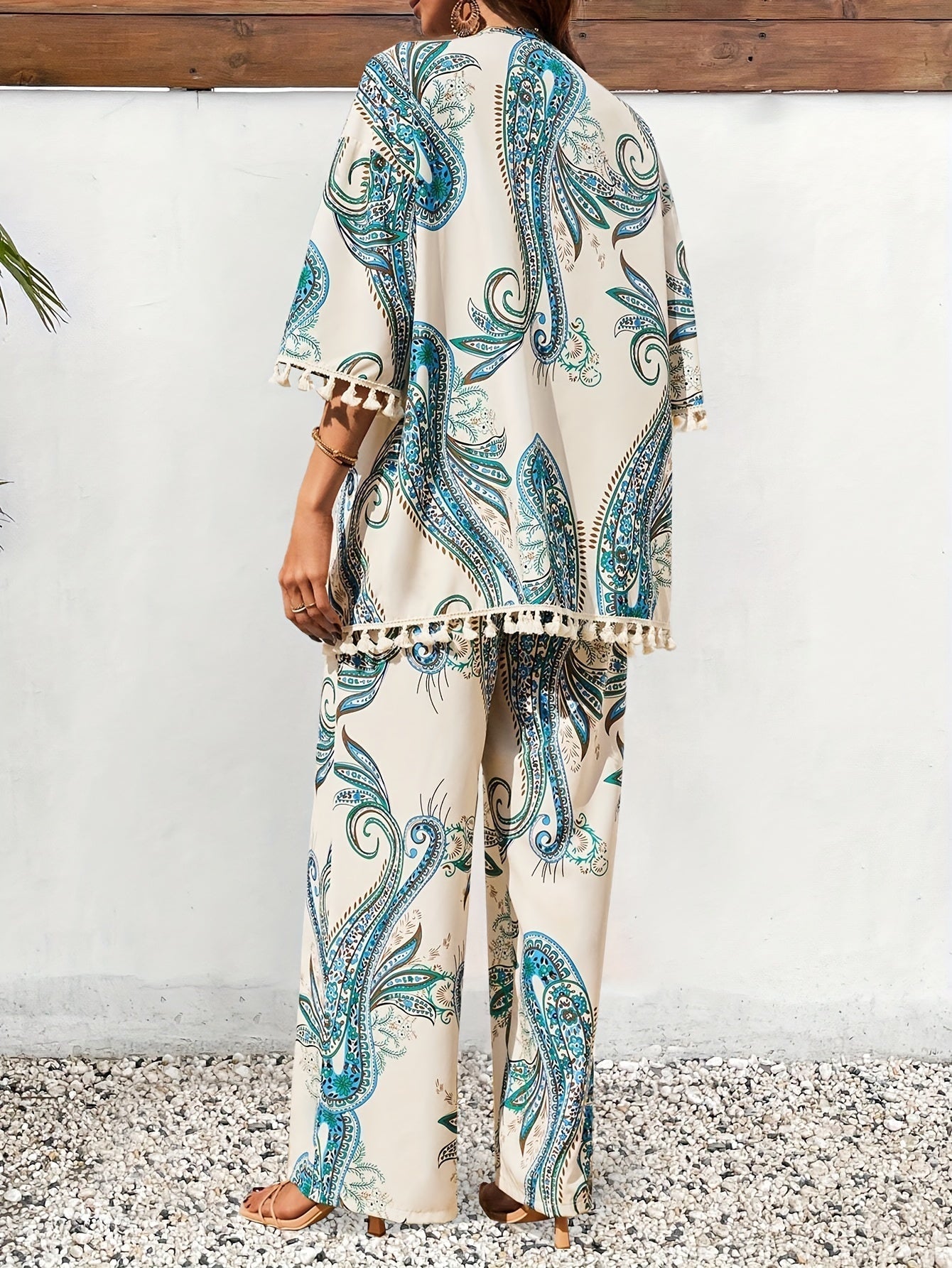Dames Driedelige Set met Paisleyprint en Kimono 2