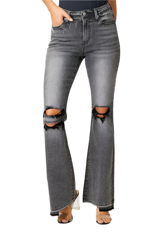 Dames Faded Flair Jeans Zwart 0