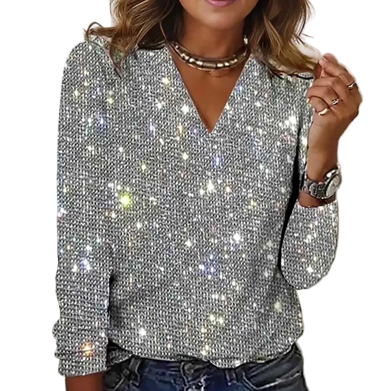 Dames Feesttop met Pailletten en Glitter 0