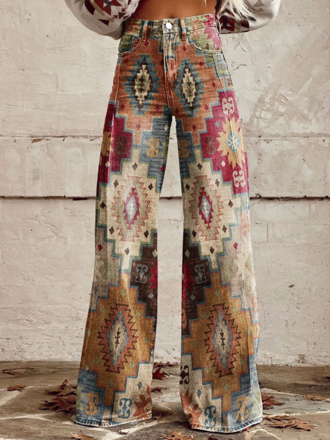 Dames Flared Broek Chevron Patroon Retro Style 1