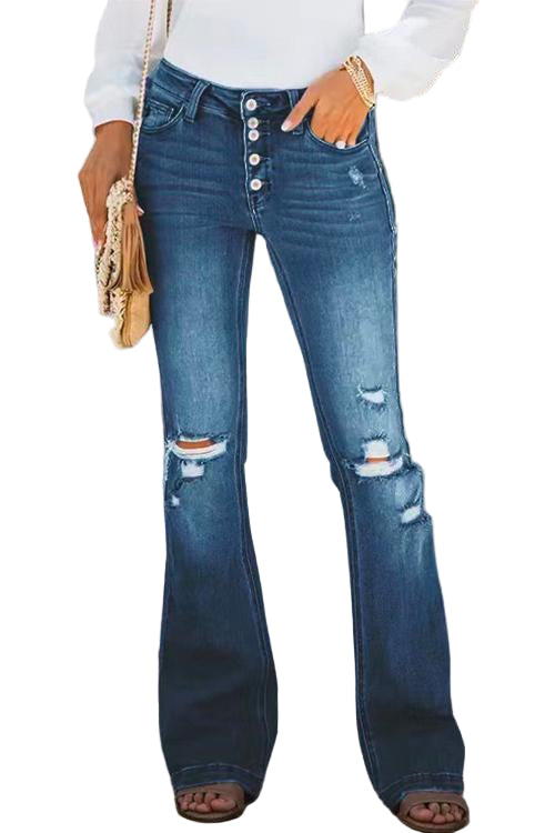 Dames Flared Broek Gescheurde Spijkerbroek Hoog Taille 0