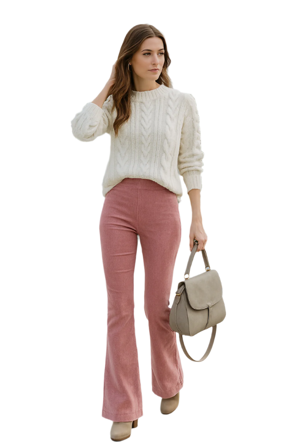 Dames Flared Broek Hoge Taille Zachte Gemengde Stof 0