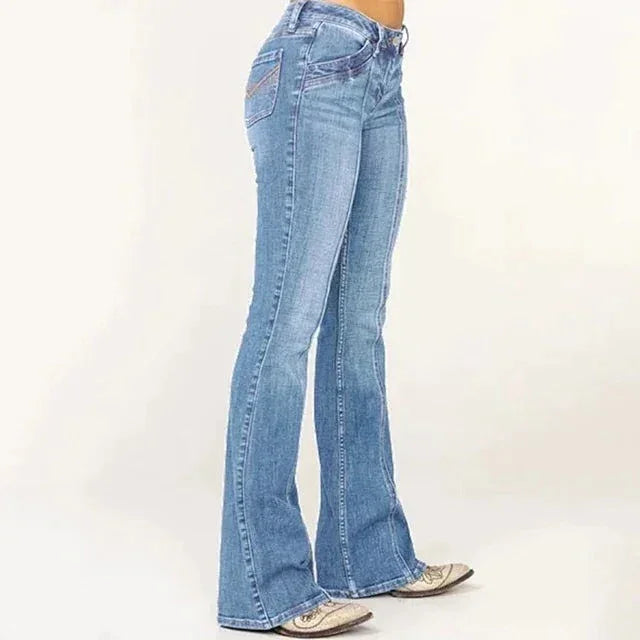 Dames Flared Denim Jeans Retro Chic 2
