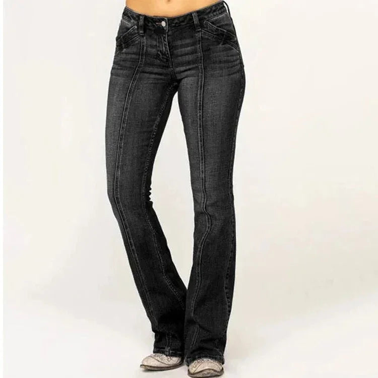 Dames Flared Denim Jeans Retro Chic 7