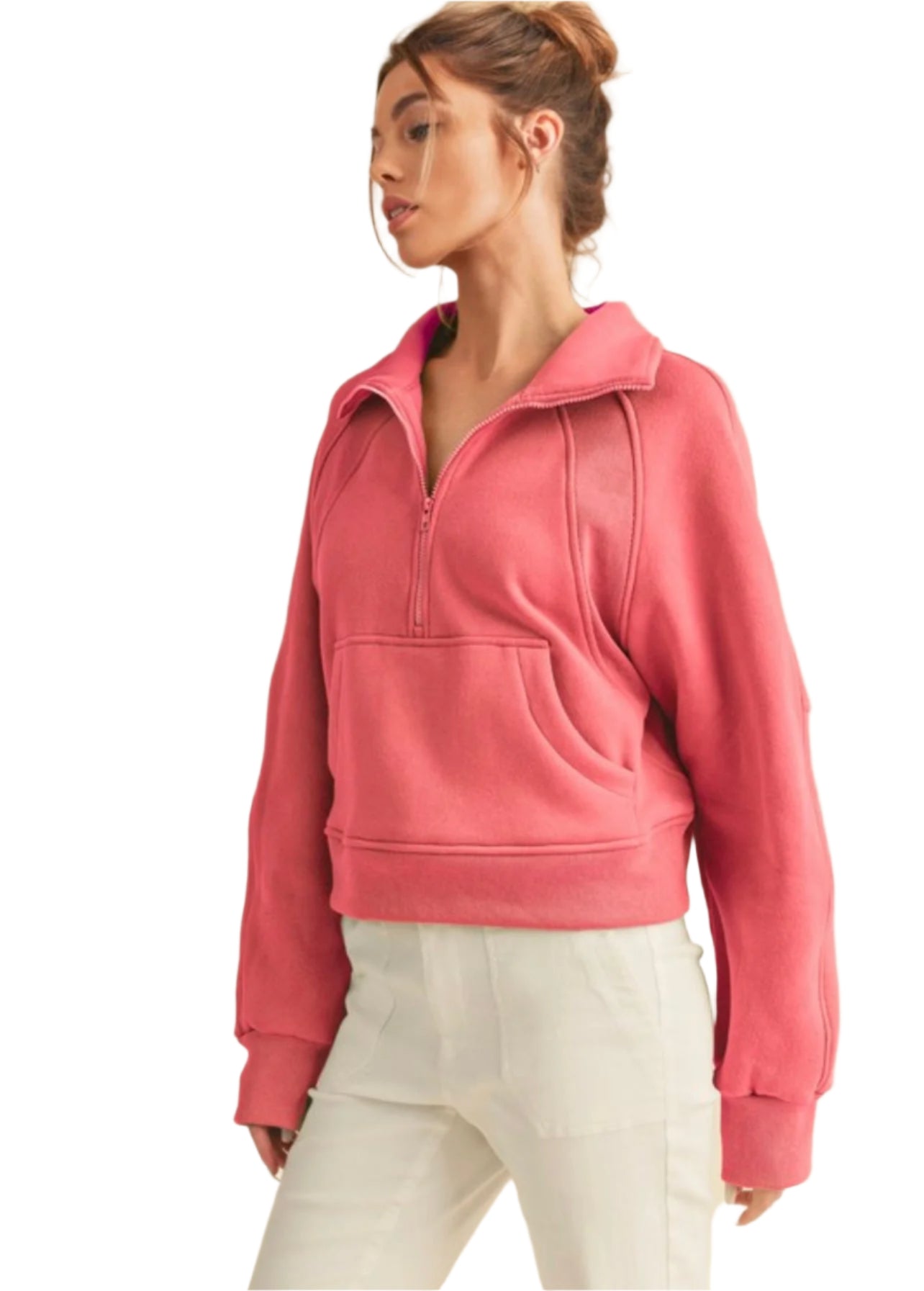 Dames Funnel Neck Half Zip Top Berry 0