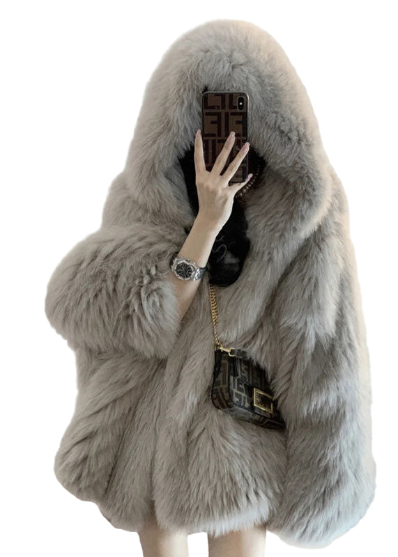 Dames Fuzzy Fur Fluffy Jacket met Capuchon 0