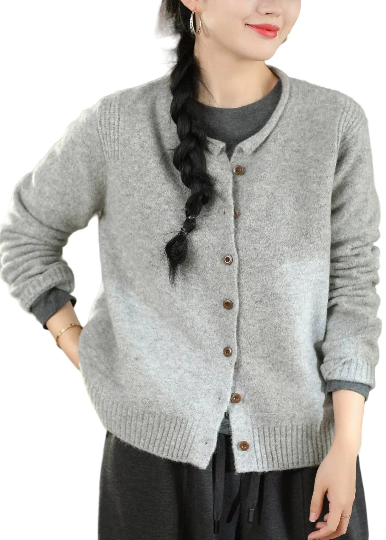 Dames Gebreid Vest Patchworkstijl Ronde Hals 0