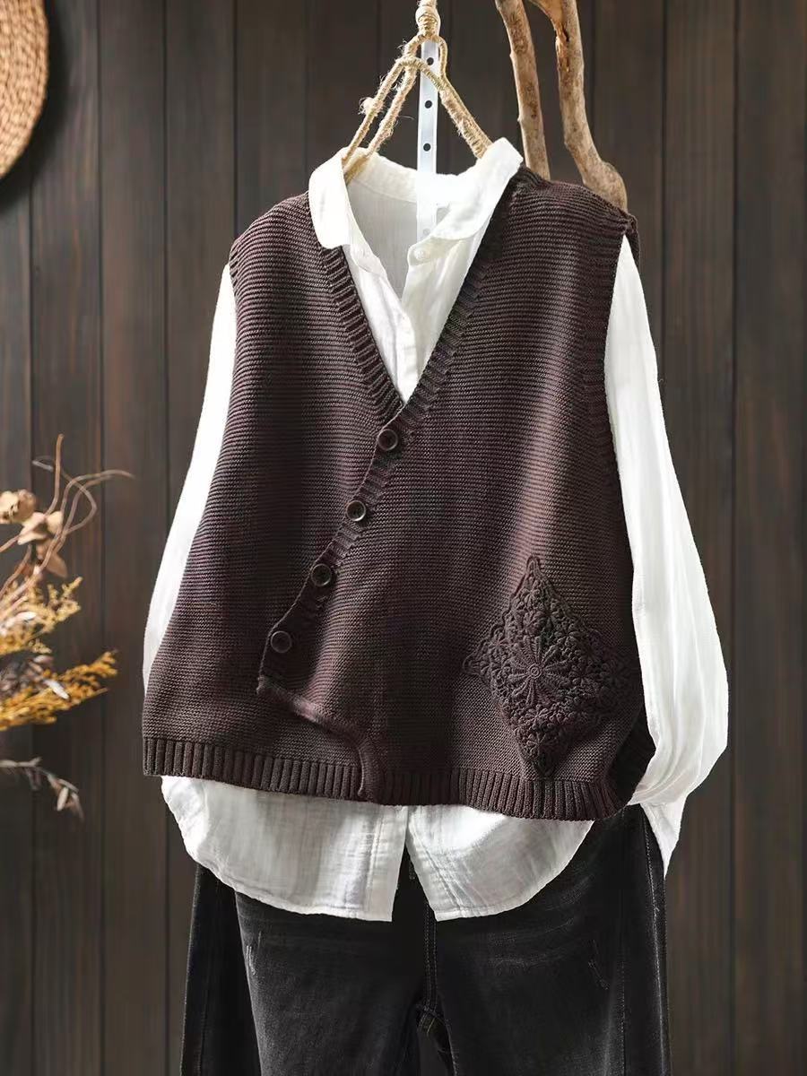 Dames Gebreid Vest met Asymmetrische Knoopsluiting 2