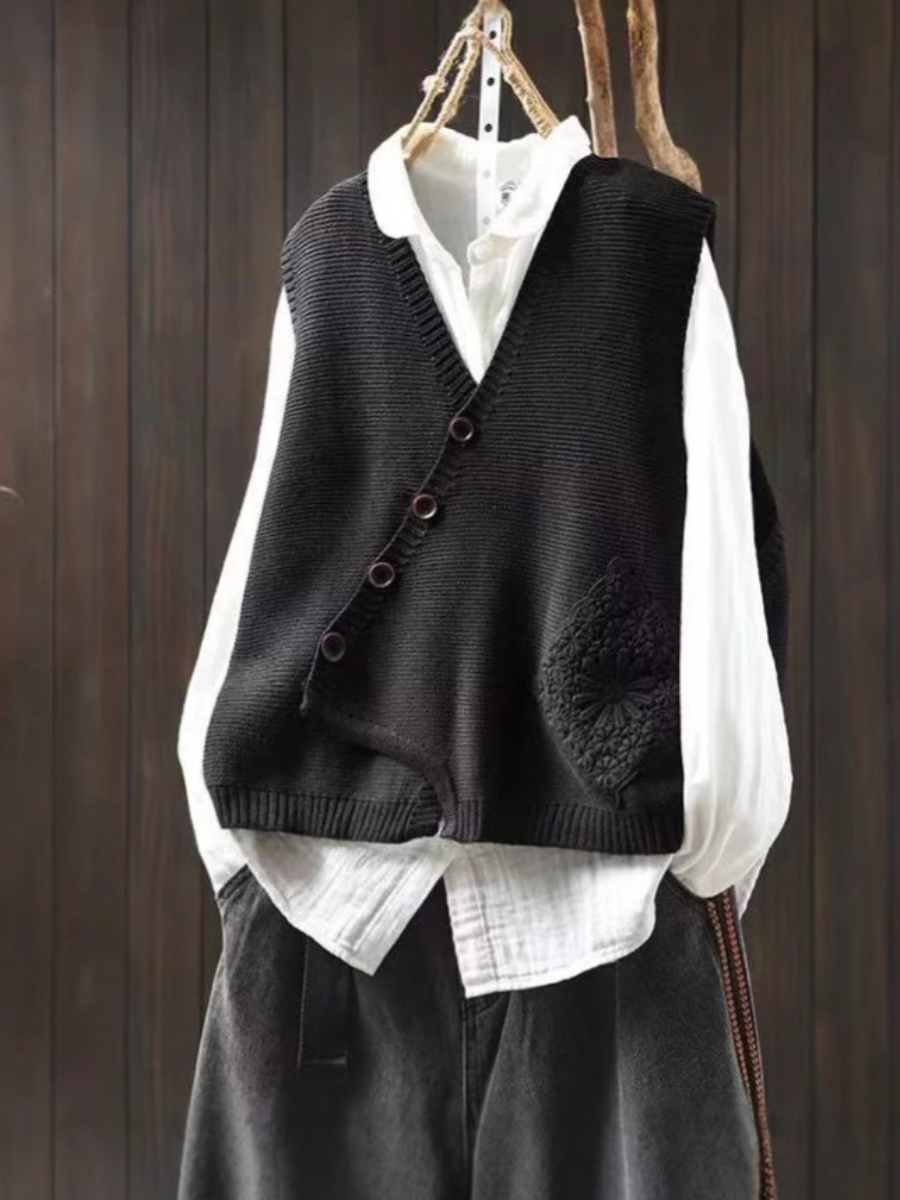 Dames Gebreid Vest met Asymmetrische Knoopsluiting 4