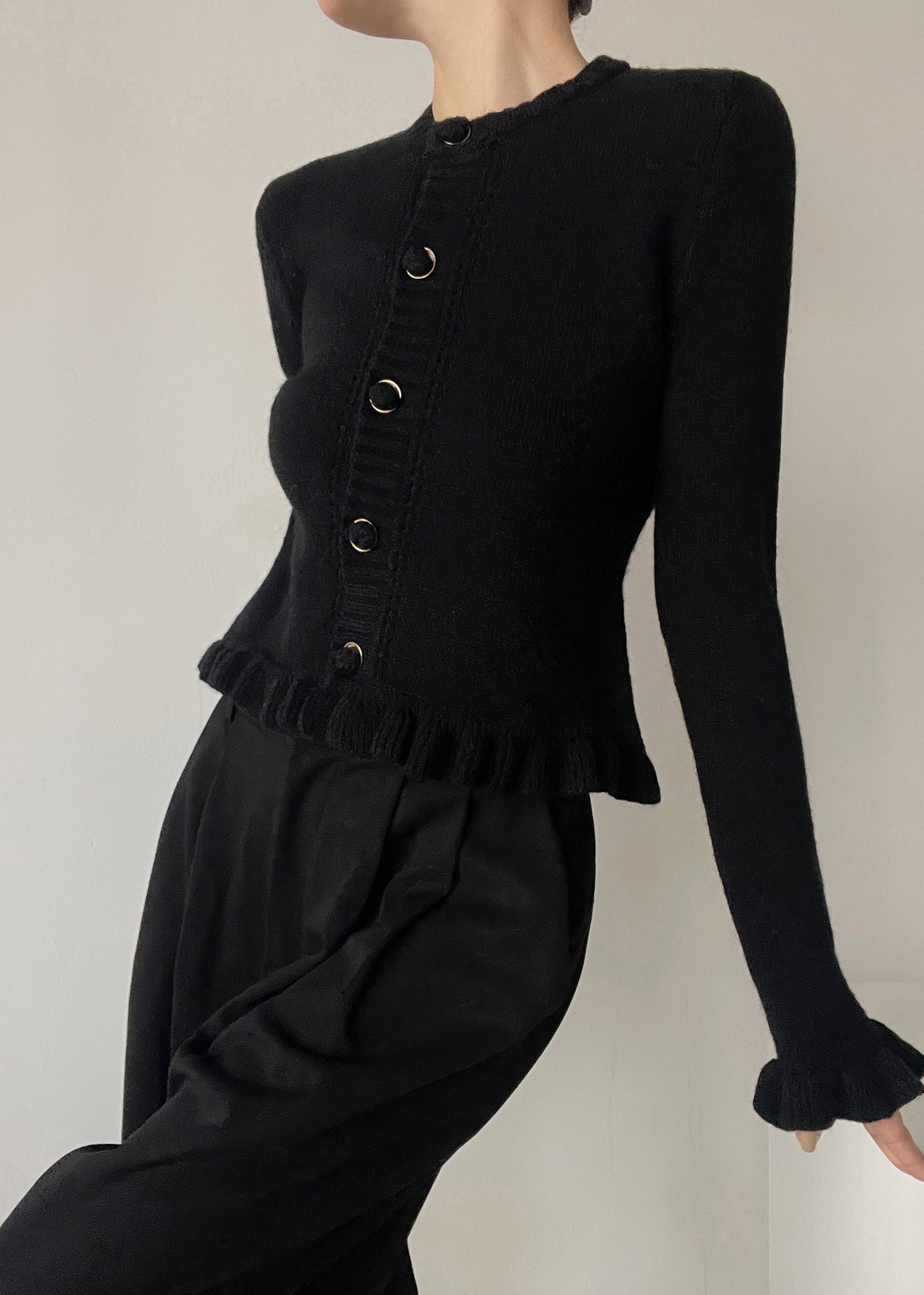 Dames Gebreid Vest met O-hals en Ruches 2