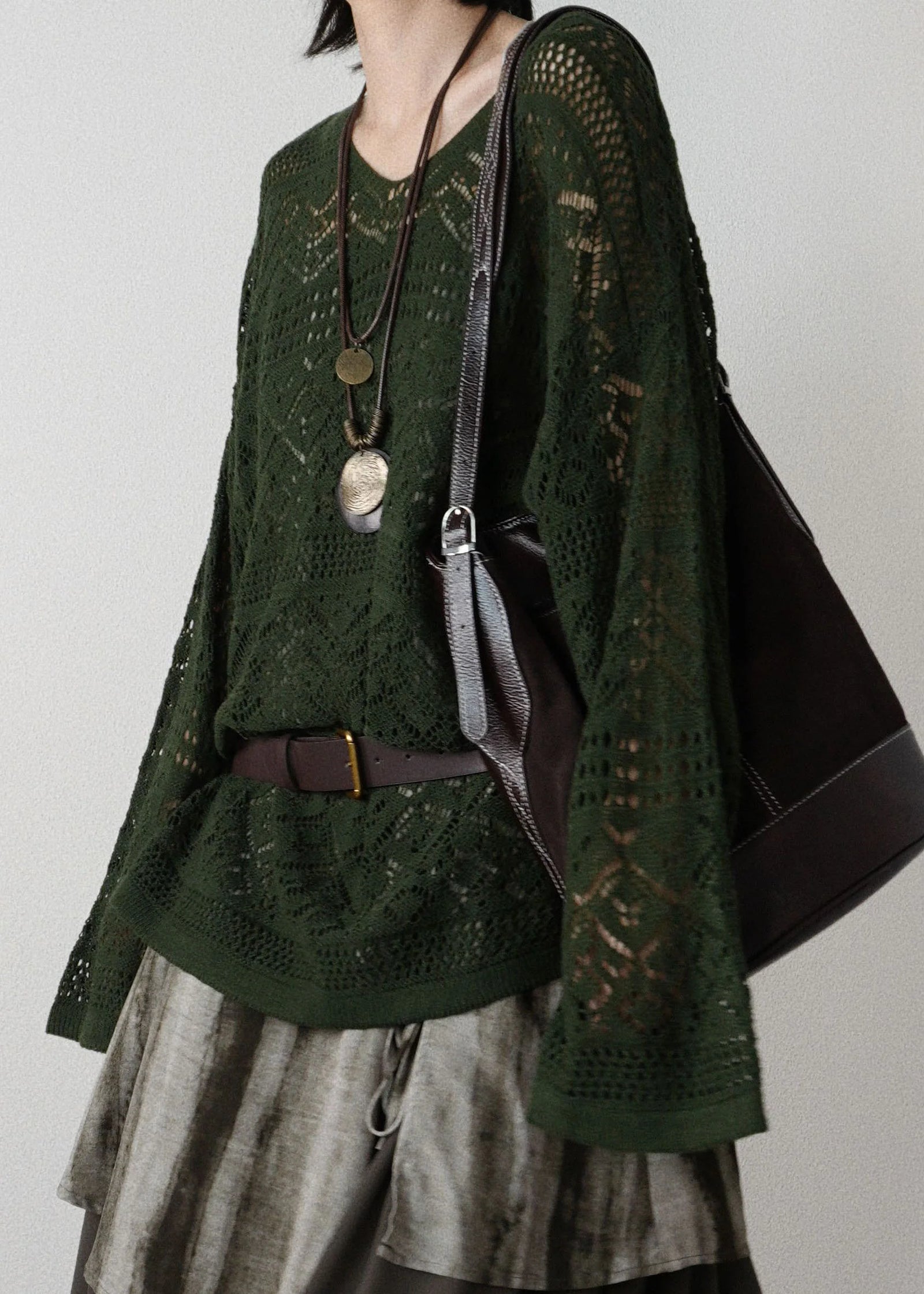 Dames Gebreide Top met Opengewerkte Details Herfststijl 1