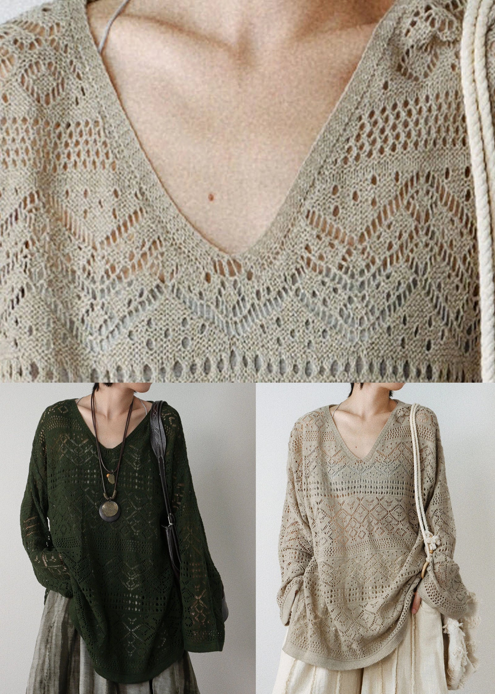 Dames Gebreide Top met Opengewerkte Details Herfststijl 4