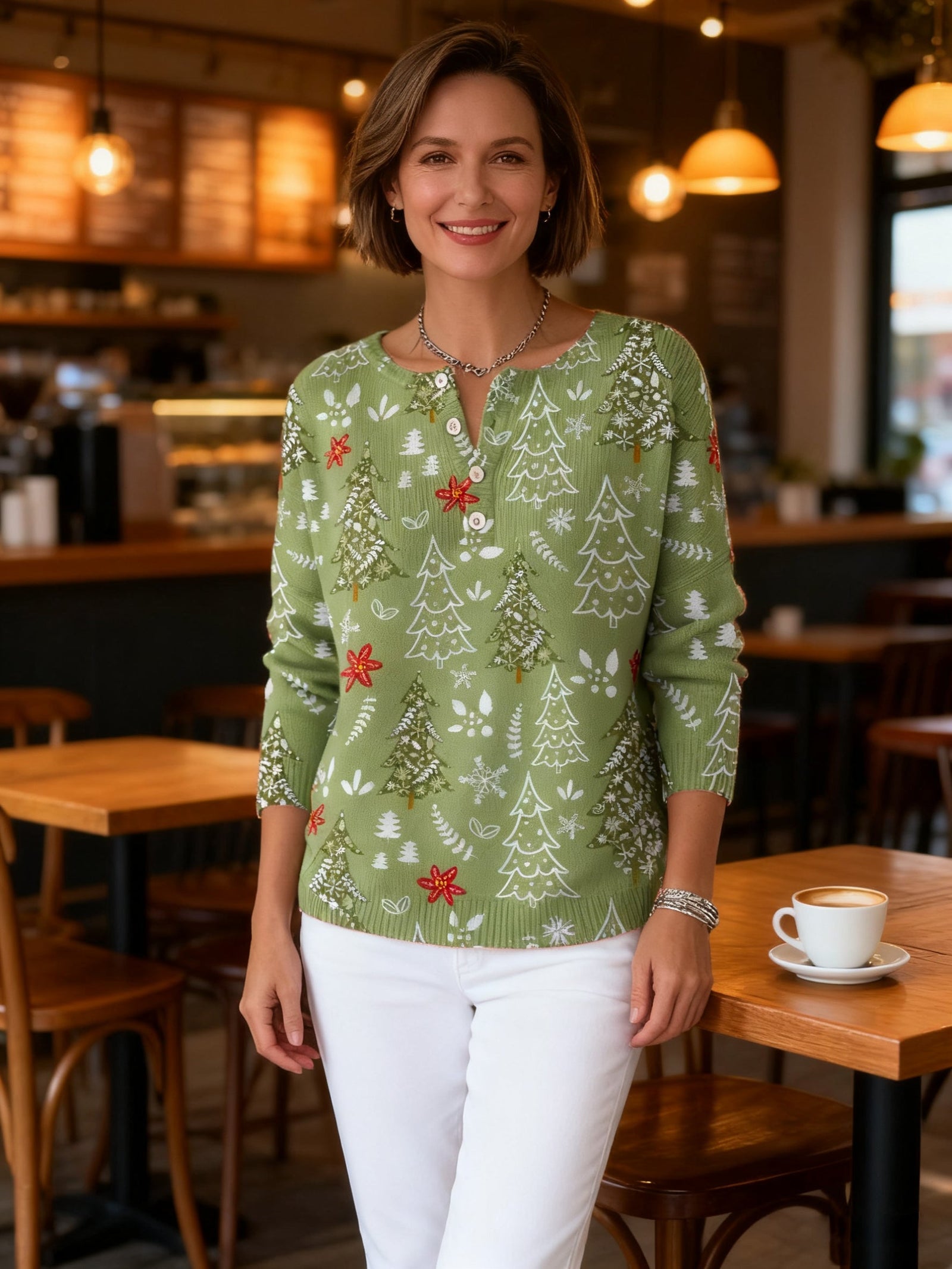 Dames Gebreide Trui met Knoopdetails voor Kerst 1