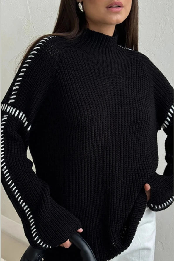 Dames Gebreide Trui met Patchwork en Oversized Pasvorm 3