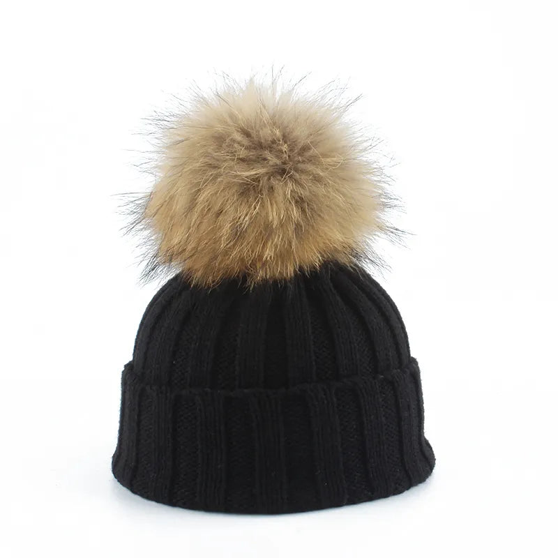 Dames Gebreide Wintermuts met Pompons 1