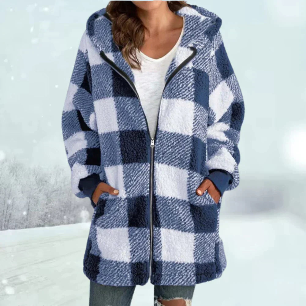 Dames Geruite Winterjas met Capuchon 3