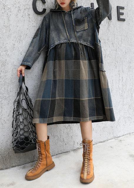 Dames Gewaad Herfstjurk met Capuchon en Patchwork Design 1