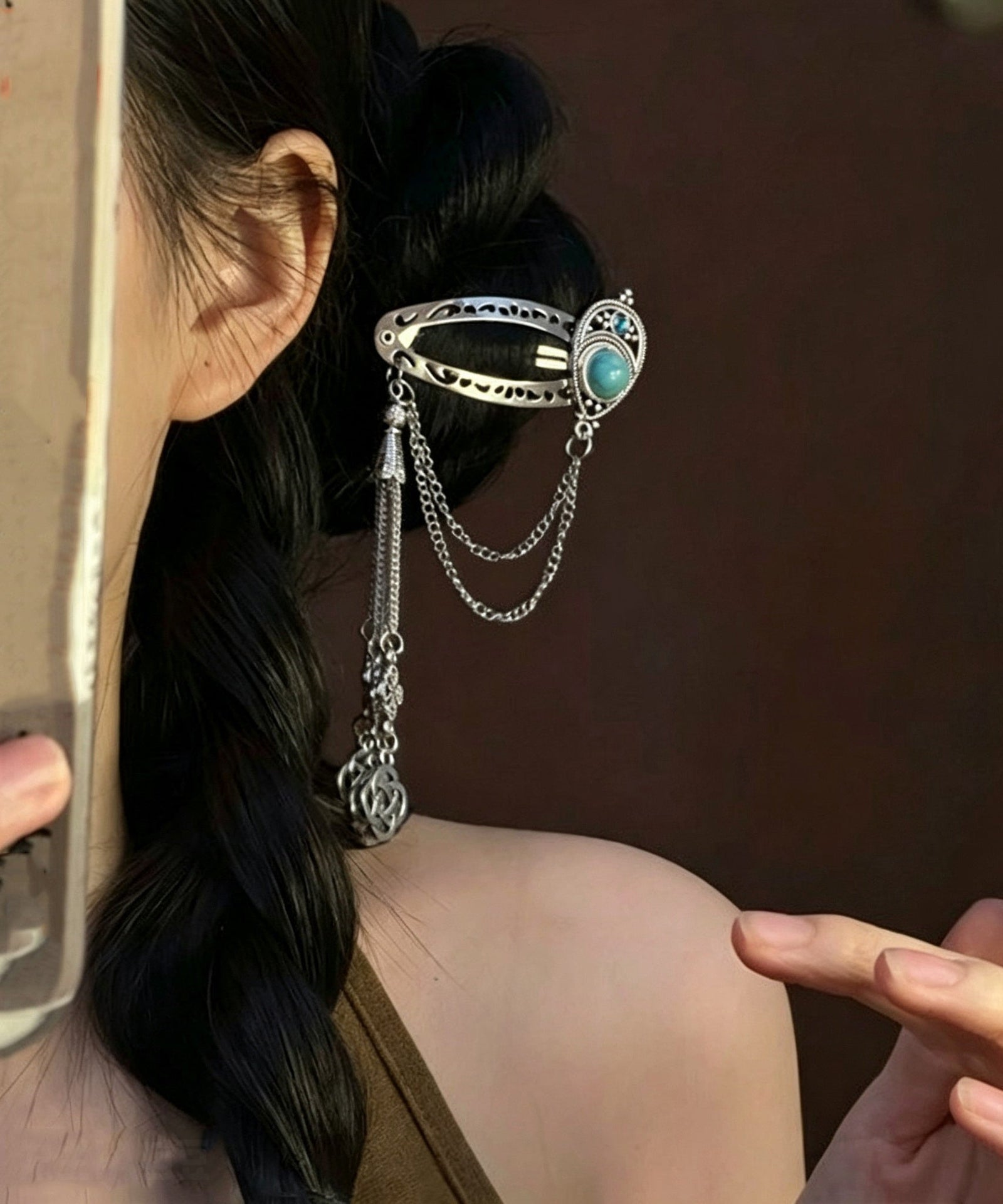 Dames Haarspeld Met Turquoise Kwastje 4