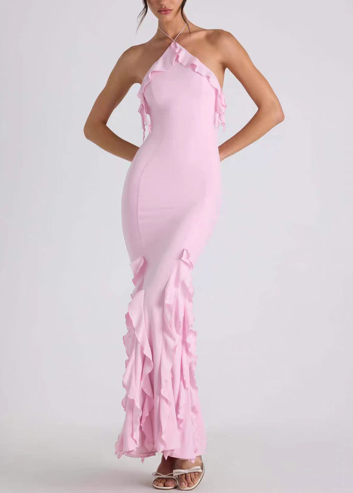 Dames Halterjurk Backless met Ruches Zomerstijl 2