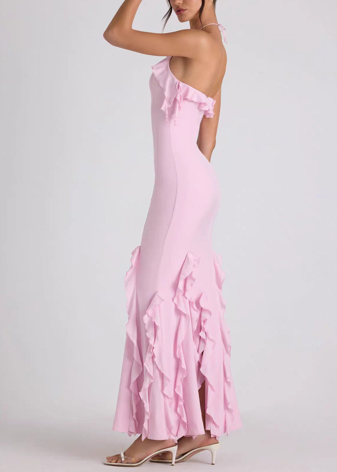 Dames Halterjurk Backless met Ruches Zomerstijl 3