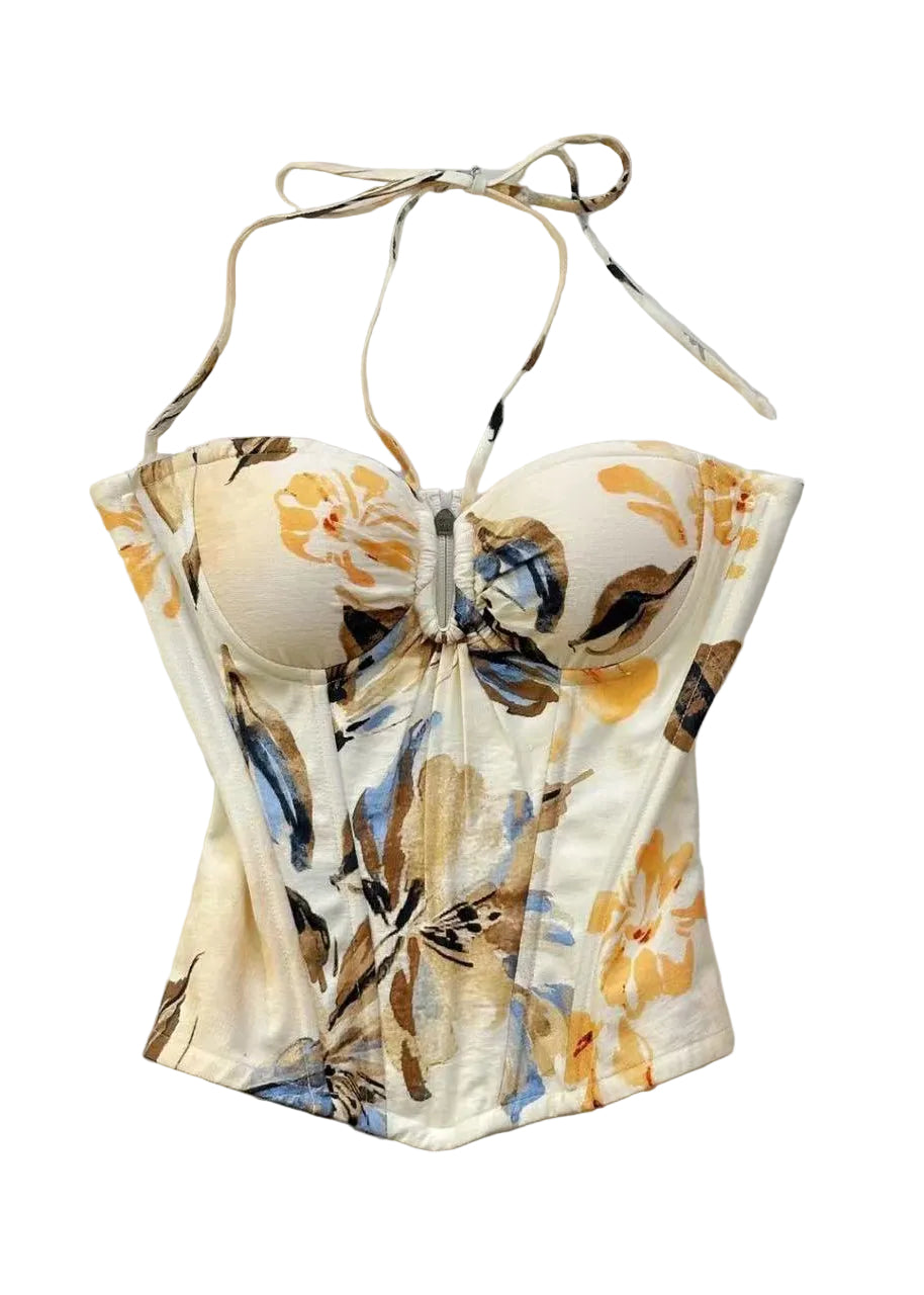 Dames Haltertop Zomerstijl Met Trekkoordprint 0