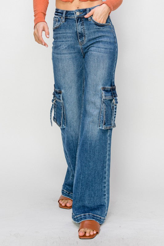 Dames Hoge Taille Cargo Jeans met Zakken 1
