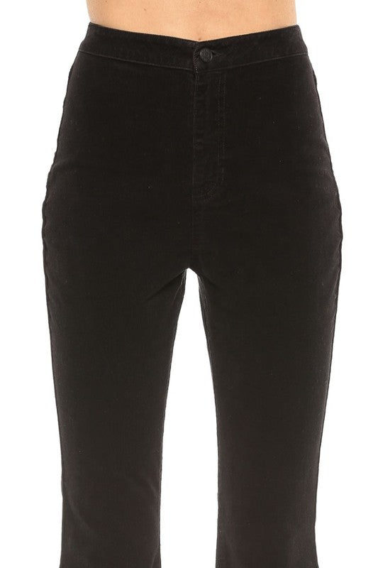 Dames Hoge Taille Flared Corduroy Broek Zwart 2