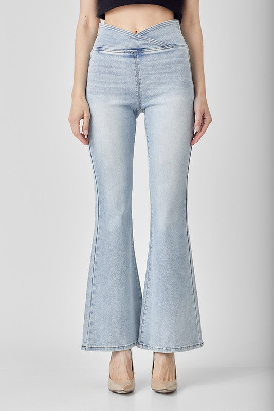 Dames Hoge Taille Flared Jeans Licht Denim 1