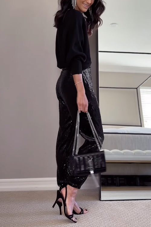 Dames Hoge Taille Joggingbroek met Pailletten 5