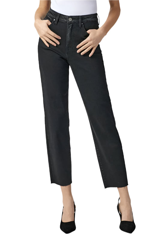 Dames Hoge Taille Mom Fit Jeans Gewassen Zwart 0