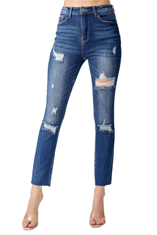 Dames Hoge Taille Versleten Relaxed Skinny Jeans 0