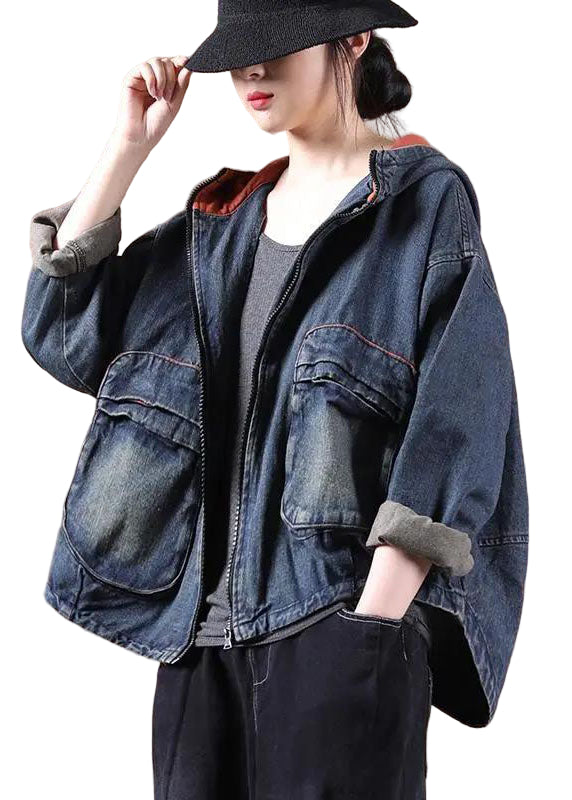 Dames Jas Denim met Capuchon en Rits 0