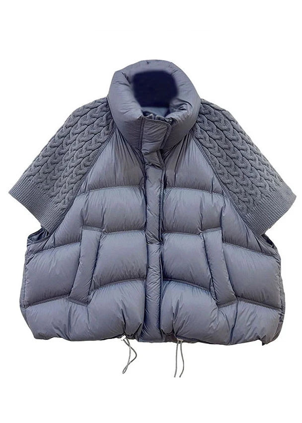 Dames Jas Winter Gebreid Met Opstaande Kraag En Patchworkstijl 3