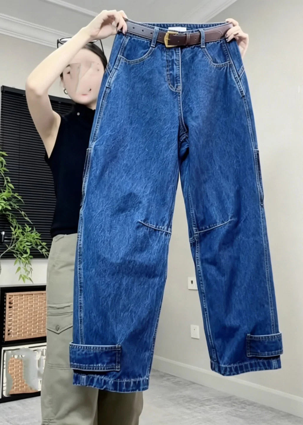 Dames Jeans Patchwork Wijde Pijpen Hoge Taille 4