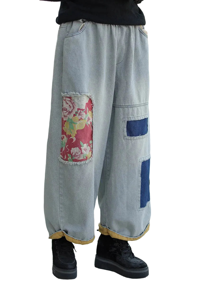 Dames Jeans Wijde Pijpen Elastische Taille Lichtblauw 0